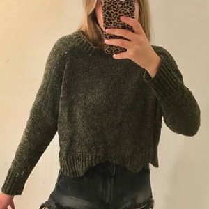 army green chenille cropped sweater